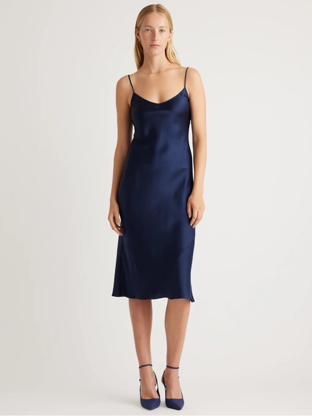 Quince Black Slip Midi Dress